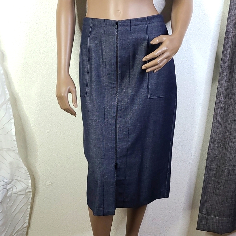 Pencil Skirt Size 12 Gray Blue Zip Front Business Casual Career Classic Everyday
